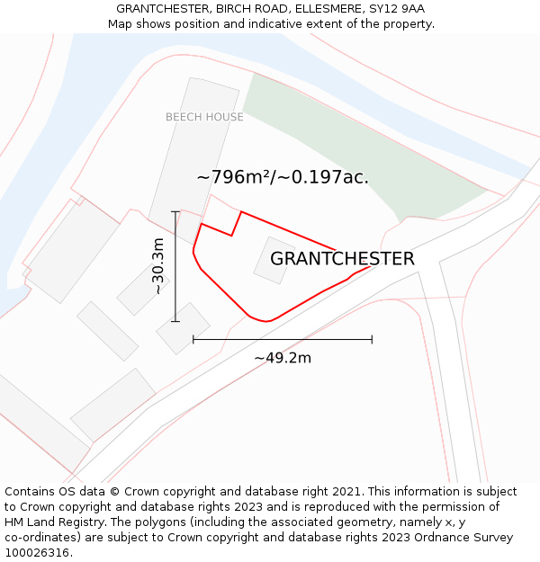 GRANTCHESTER, BIRCH ROAD, ELLESMERE, SY12 9AA: Plot and title map