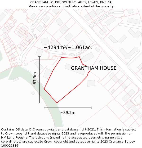 GRANTHAM HOUSE, SOUTH CHAILEY, LEWES, BN8 4AJ: Plot and title map