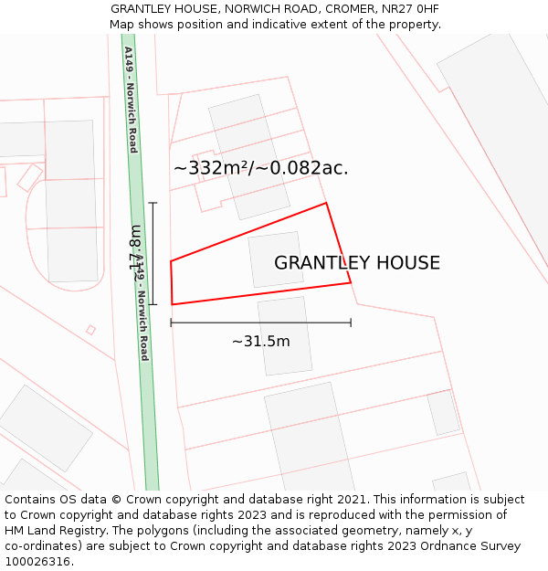 GRANTLEY HOUSE, NORWICH ROAD, CROMER, NR27 0HF: Plot and title map