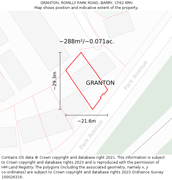 GRANTON, ROMILLY PARK ROAD, BARRY, CF62 6RN: Plot and title map