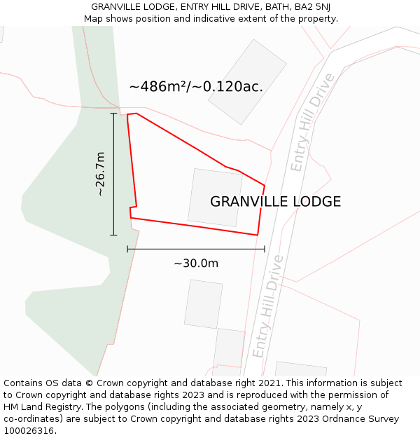 GRANVILLE LODGE, ENTRY HILL DRIVE, BATH, BA2 5NJ: Plot and title map
