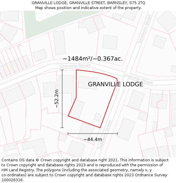 GRANVILLE LODGE, GRANVILLE STREET, BARNSLEY, S75 2TQ: Plot and title map