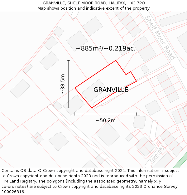 GRANVILLE, SHELF MOOR ROAD, HALIFAX, HX3 7PQ: Plot and title map