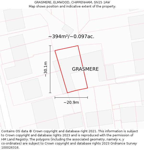 GRASMERE, ELMWOOD, CHIPPENHAM, SN15 1AW: Plot and title map
