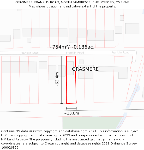 GRASMERE, FRANKLIN ROAD, NORTH FAMBRIDGE, CHELMSFORD, CM3 6NF: Plot and title map