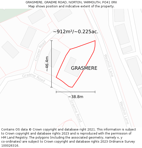 GRASMERE, GRAEME ROAD, NORTON, YARMOUTH, PO41 0RX: Plot and title map