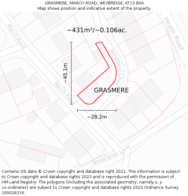 GRASMERE, MARCH ROAD, WEYBRIDGE, KT13 8XA: Plot and title map