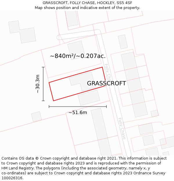 GRASSCROFT, FOLLY CHASE, HOCKLEY, SS5 4SF: Plot and title map