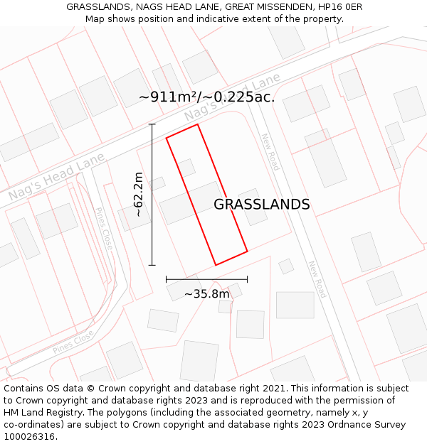 GRASSLANDS, NAGS HEAD LANE, GREAT MISSENDEN, HP16 0ER: Plot and title map