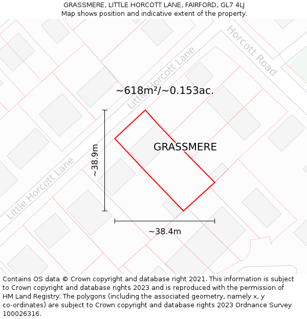 GRASSMERE, LITTLE HORCOTT LANE, FAIRFORD, GL7 4LJ: Plot and title map