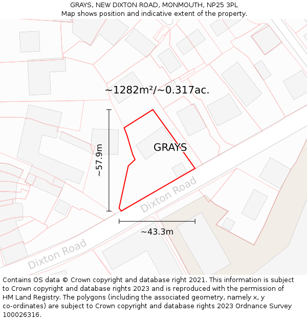 GRAYS, NEW DIXTON ROAD, MONMOUTH, NP25 3PL: Plot and title map