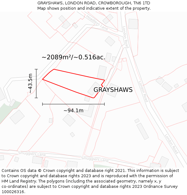 GRAYSHAWS, LONDON ROAD, CROWBOROUGH, TN6 1TD: Plot and title map