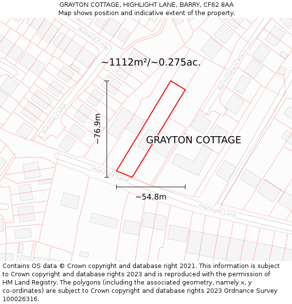 GRAYTON COTTAGE, HIGHLIGHT LANE, BARRY, CF62 8AA: Plot and title map