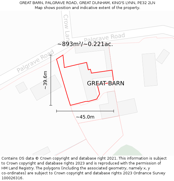 GREAT BARN, PALGRAVE ROAD, GREAT DUNHAM, KING'S LYNN, PE32 2LN: Plot and title map