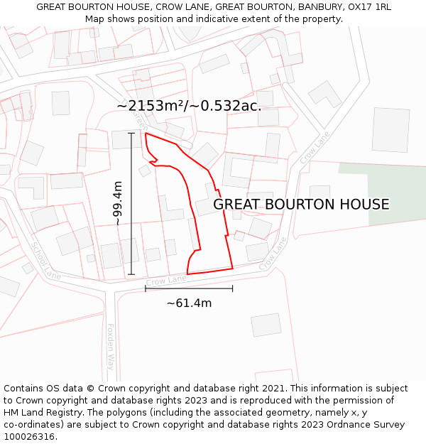 GREAT BOURTON HOUSE, CROW LANE, GREAT BOURTON, BANBURY, OX17 1RL: Plot and title map