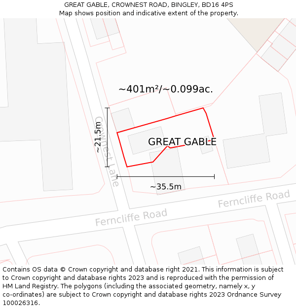 GREAT GABLE, CROWNEST ROAD, BINGLEY, BD16 4PS: Plot and title map