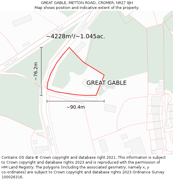 GREAT GABLE, METTON ROAD, CROMER, NR27 9JH: Plot and title map