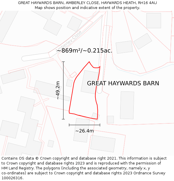 GREAT HAYWARDS BARN, AMBERLEY CLOSE, HAYWARDS HEATH, RH16 4AU: Plot and title map