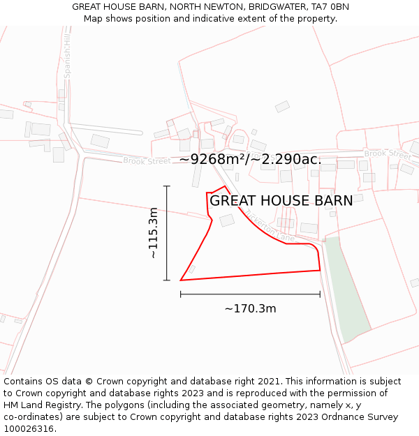 GREAT HOUSE BARN, NORTH NEWTON, BRIDGWATER, TA7 0BN: Plot and title map