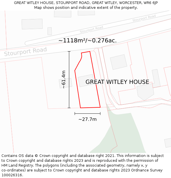 GREAT WITLEY HOUSE, STOURPORT ROAD, GREAT WITLEY, WORCESTER, WR6 6JP: Plot and title map