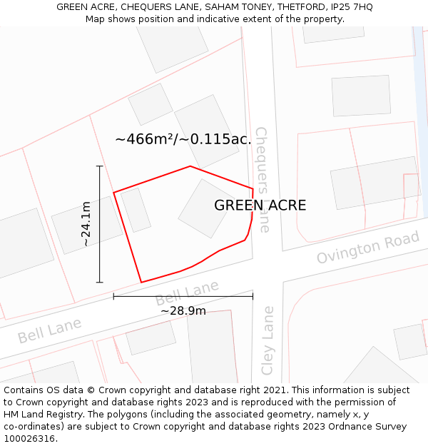 GREEN ACRE, CHEQUERS LANE, SAHAM TONEY, THETFORD, IP25 7HQ: Plot and title map