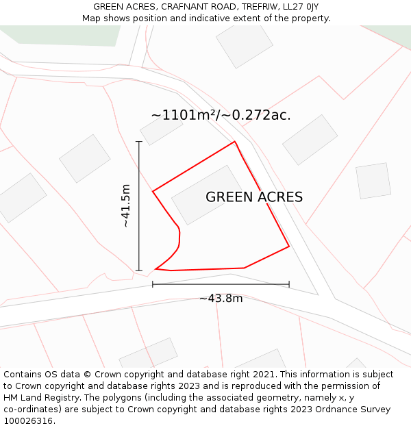 GREEN ACRES, CRAFNANT ROAD, TREFRIW, LL27 0JY: Plot and title map