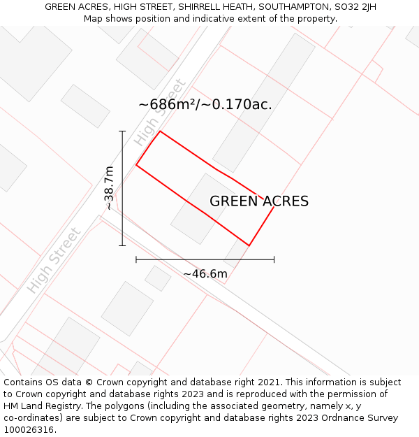 GREEN ACRES, HIGH STREET, SHIRRELL HEATH, SOUTHAMPTON, SO32 2JH: Plot and title map