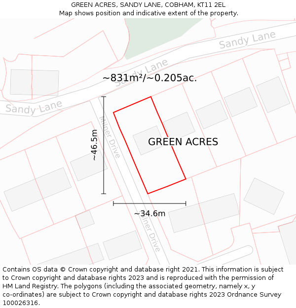 GREEN ACRES, SANDY LANE, COBHAM, KT11 2EL: Plot and title map