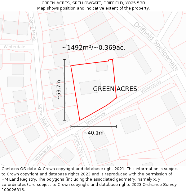 GREEN ACRES, SPELLOWGATE, DRIFFIELD, YO25 5BB: Plot and title map