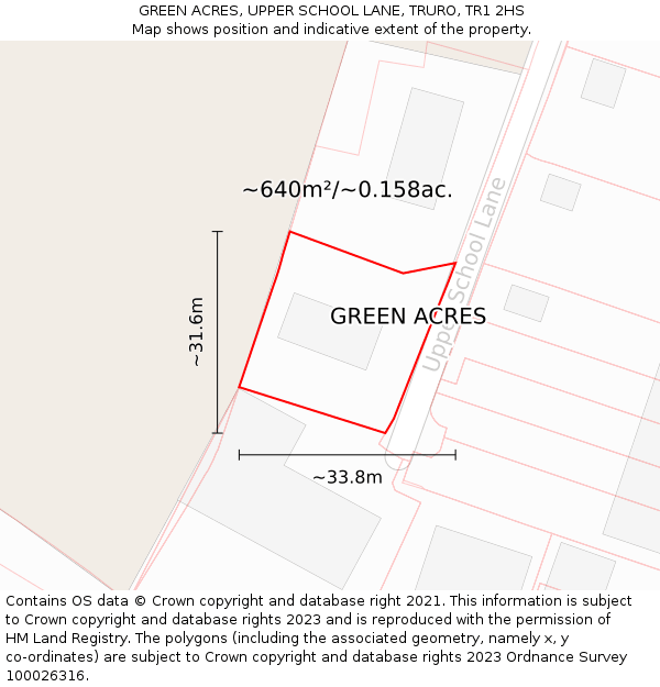 GREEN ACRES, UPPER SCHOOL LANE, TRURO, TR1 2HS: Plot and title map
