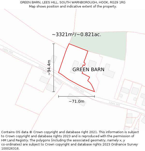 GREEN BARN, LEES HILL, SOUTH WARNBOROUGH, HOOK, RG29 1RG: Plot and title map