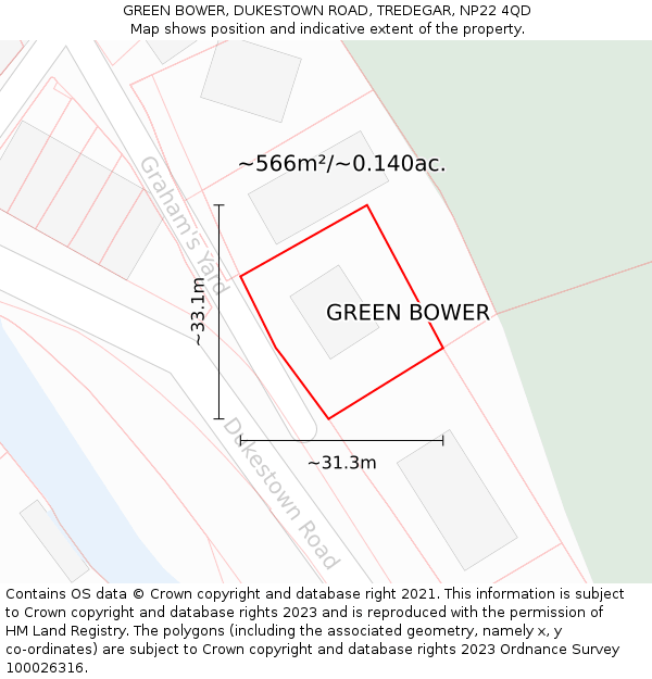 GREEN BOWER, DUKESTOWN ROAD, TREDEGAR, NP22 4QD: Plot and title map