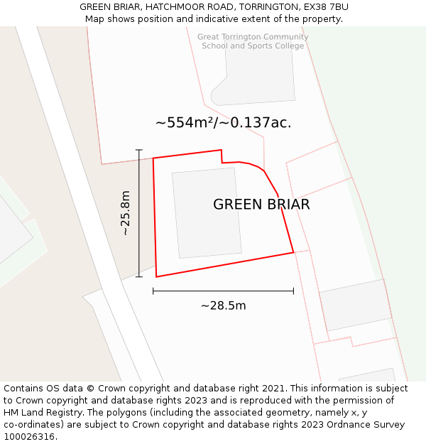 GREEN BRIAR, HATCHMOOR ROAD, TORRINGTON, EX38 7BU: Plot and title map