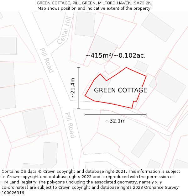 GREEN COTTAGE, PILL GREEN, MILFORD HAVEN, SA73 2NJ: Plot and title map