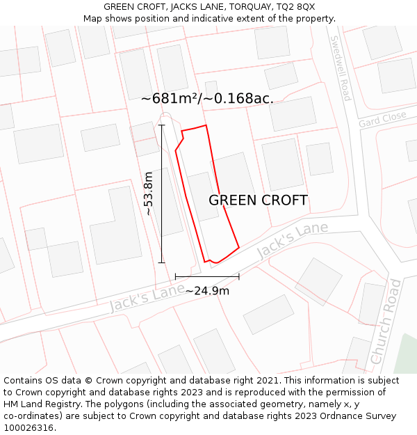 GREEN CROFT, JACKS LANE, TORQUAY, TQ2 8QX: Plot and title map