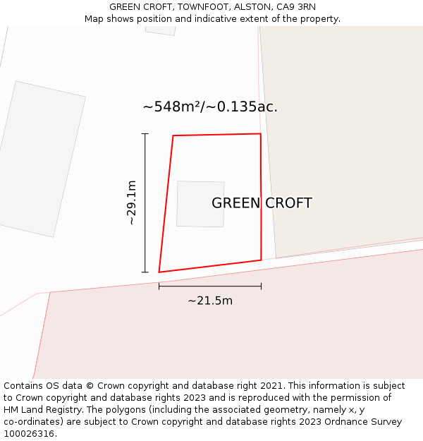 GREEN CROFT, TOWNFOOT, ALSTON, CA9 3RN: Plot and title map