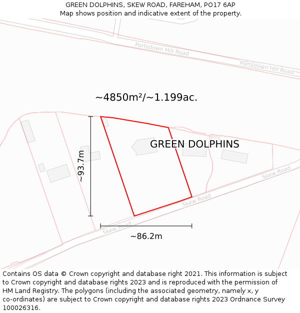GREEN DOLPHINS, SKEW ROAD, FAREHAM, PO17 6AP: Plot and title map