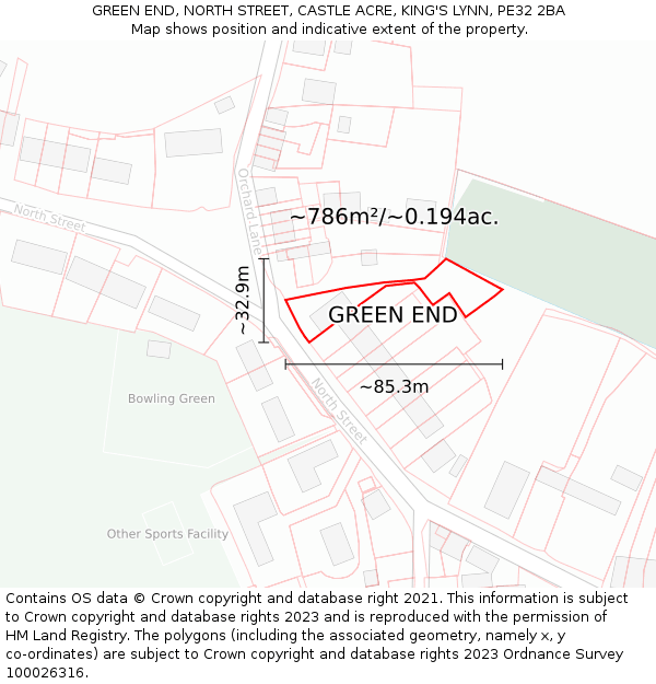 GREEN END, NORTH STREET, CASTLE ACRE, KING'S LYNN, PE32 2BA: Plot and title map