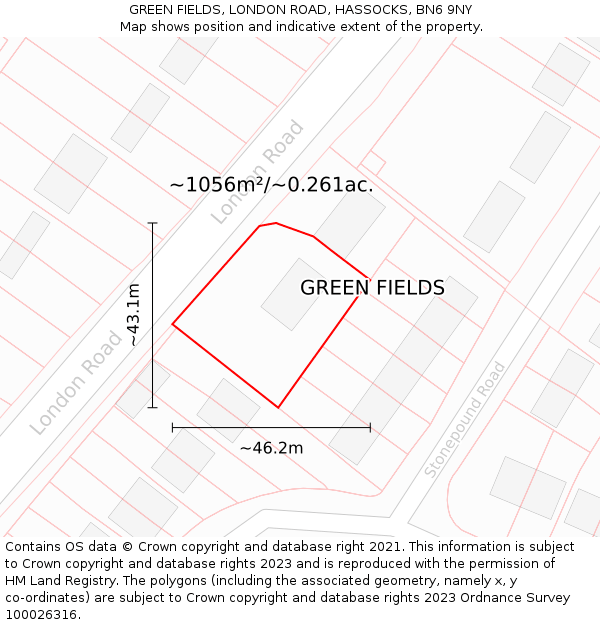 GREEN FIELDS, LONDON ROAD, HASSOCKS, BN6 9NY: Plot and title map