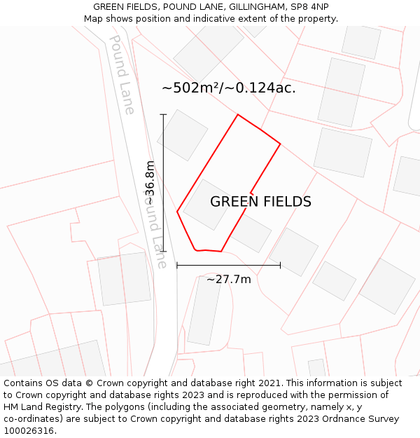 GREEN FIELDS, POUND LANE, GILLINGHAM, SP8 4NP: Plot and title map
