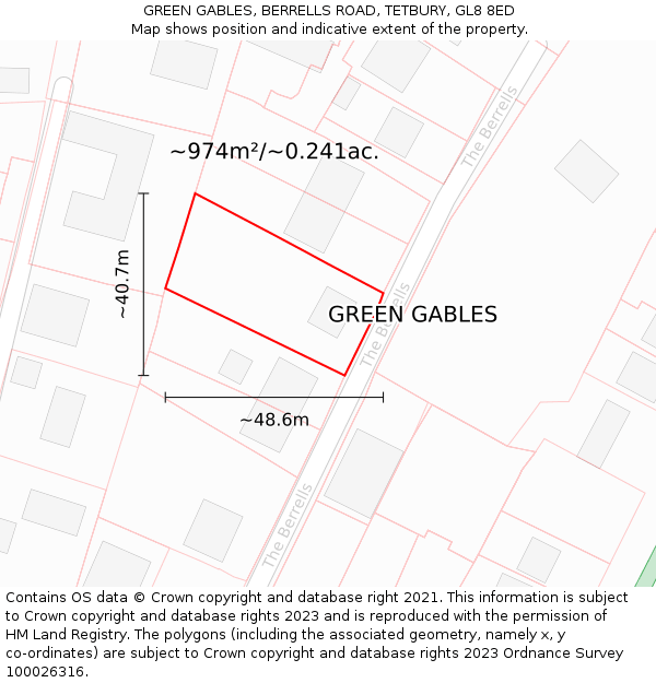 GREEN GABLES, BERRELLS ROAD, TETBURY, GL8 8ED: Plot and title map