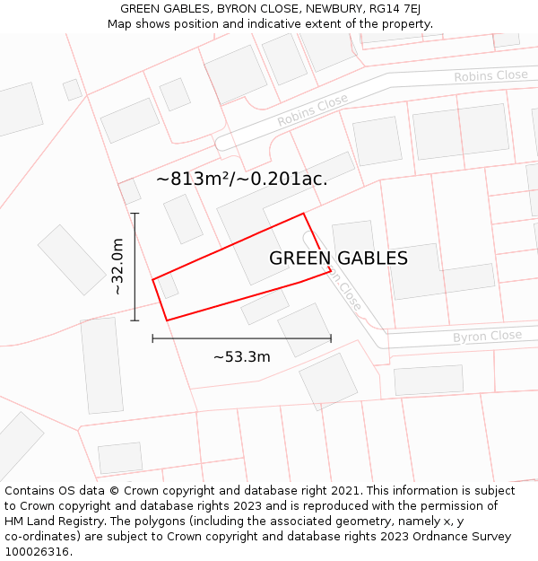 GREEN GABLES, BYRON CLOSE, NEWBURY, RG14 7EJ: Plot and title map