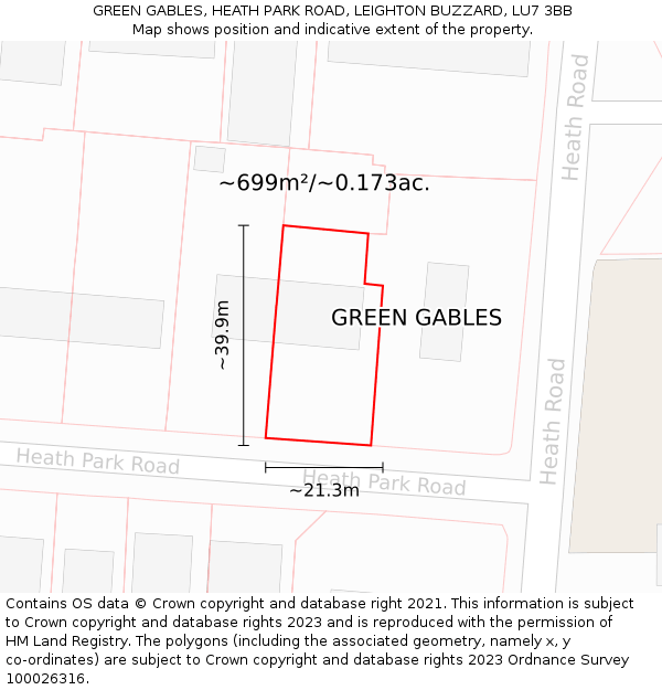 GREEN GABLES, HEATH PARK ROAD, LEIGHTON BUZZARD, LU7 3BB: Plot and title map