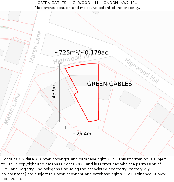 GREEN GABLES, HIGHWOOD HILL, LONDON, NW7 4EU: Plot and title map