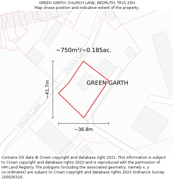 GREEN GARTH, CHURCH LANE, REDRUTH, TR15 2SH: Plot and title map