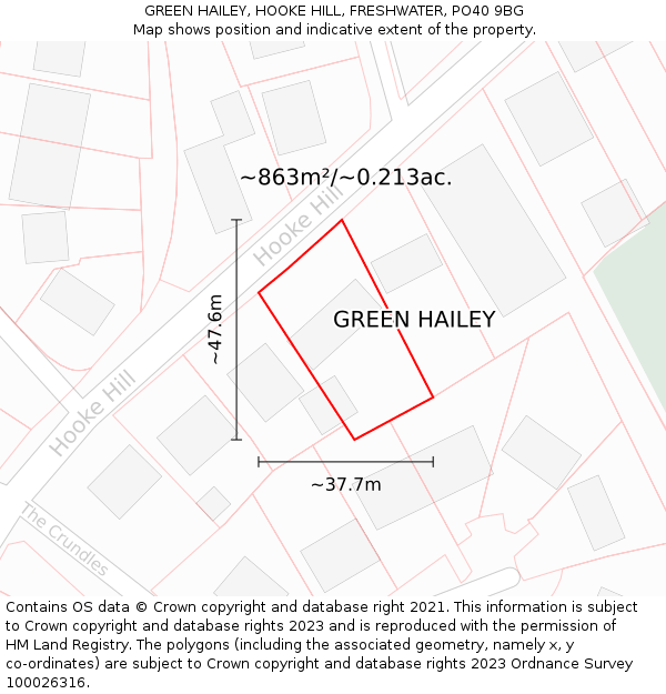 GREEN HAILEY, HOOKE HILL, FRESHWATER, PO40 9BG: Plot and title map