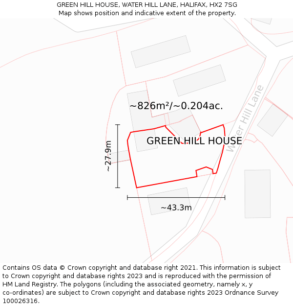 GREEN HILL HOUSE, WATER HILL LANE, HALIFAX, HX2 7SG: Plot and title map