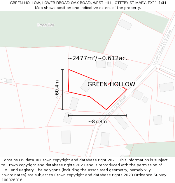 GREEN HOLLOW, LOWER BROAD OAK ROAD, WEST HILL, OTTERY ST MARY, EX11 1XH: Plot and title map