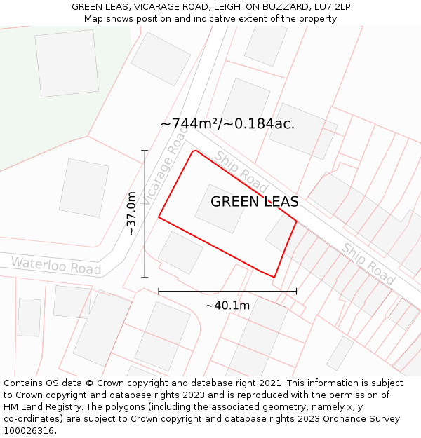 GREEN LEAS, VICARAGE ROAD, LEIGHTON BUZZARD, LU7 2LP: Plot and title map