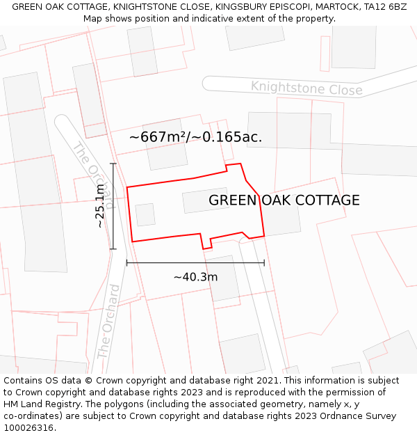 GREEN OAK COTTAGE, KNIGHTSTONE CLOSE, KINGSBURY EPISCOPI, MARTOCK, TA12 6BZ: Plot and title map